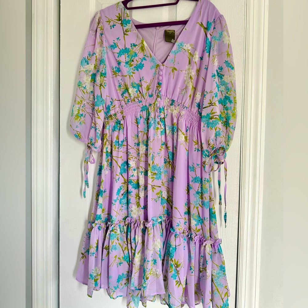 Taylor Lavender Floral Mini Dress with Teal & Olive Accents 10 Feminine Flirty